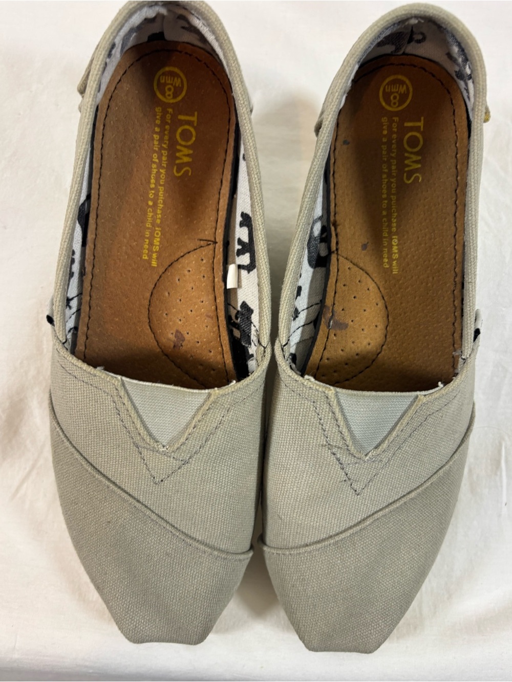 TOMS Classic Alpargata Gray Canvas Slip On Flats Womens 8 Boho Casual Shoes